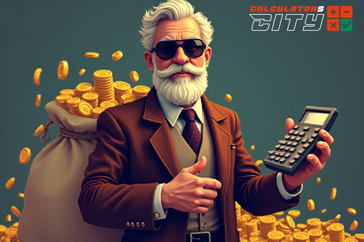 An old man with a bunch of gold is playing Duelbits Mines and use Calculator