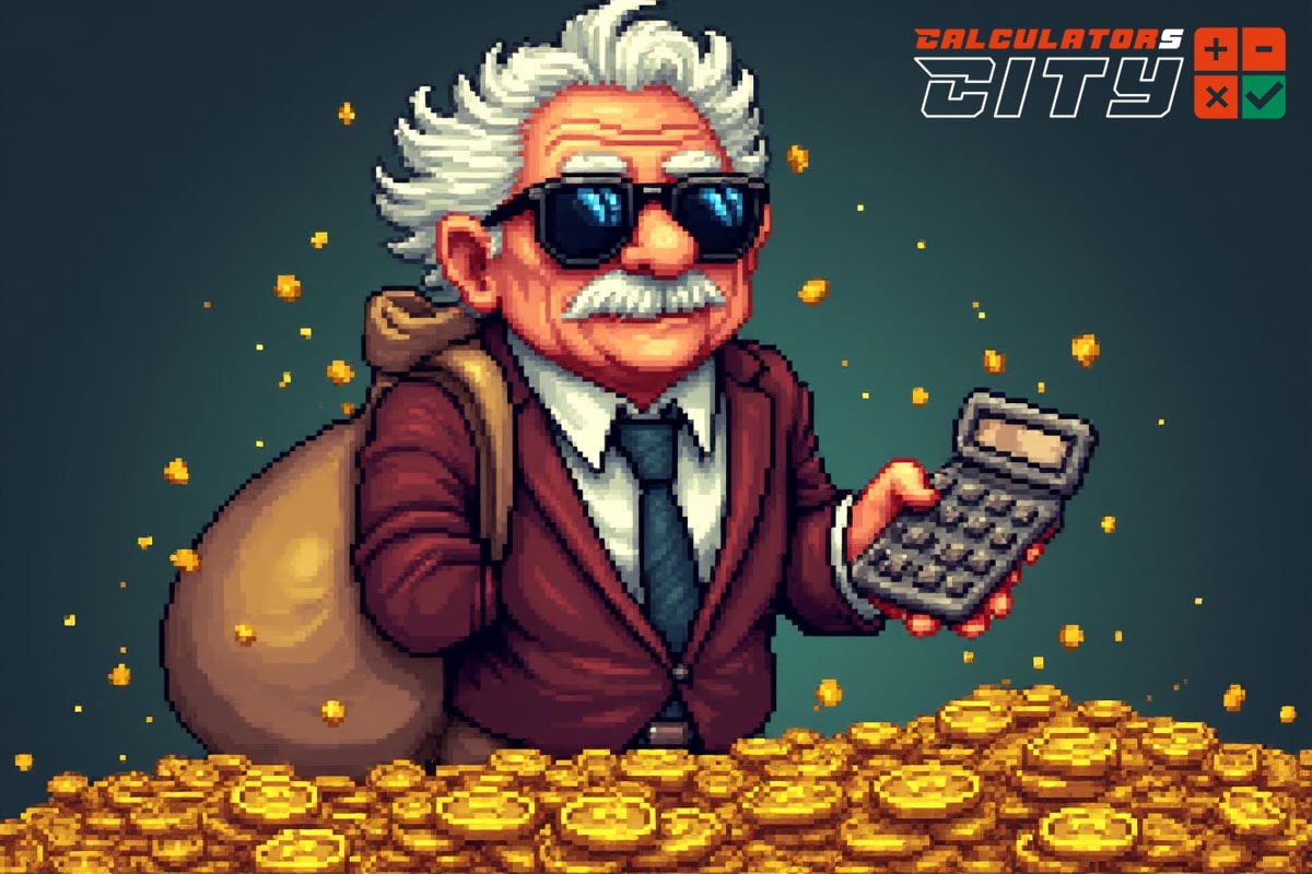 An old man with a bunch of gold is playing Omaha Poker and use Calculator